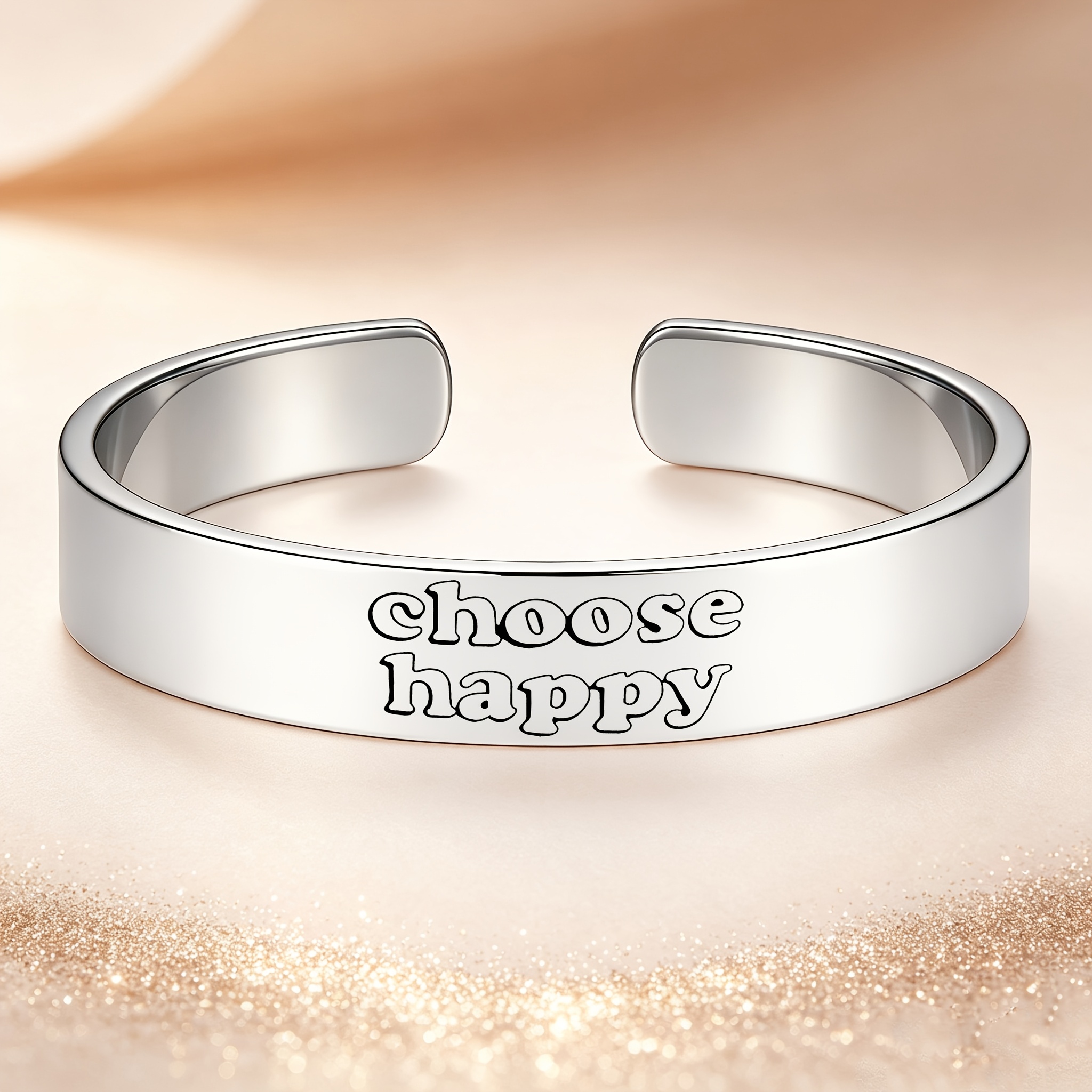 Choose Happiness 304 Stainless Steel Open Bangle Bracelet